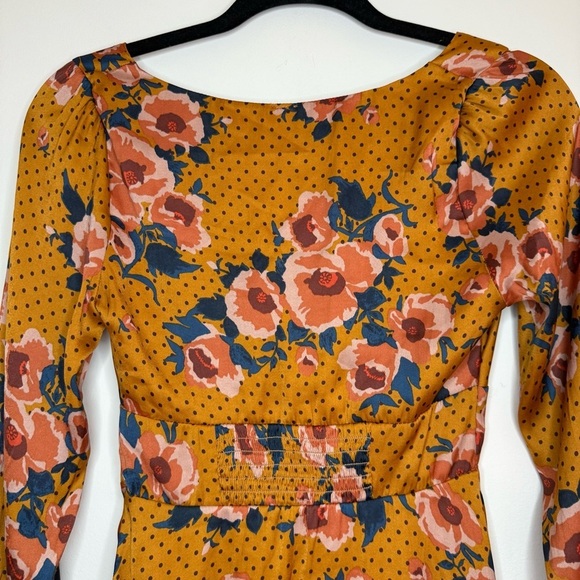 FREE PEOPLE Morning Light Boho Floral Satin Longsleeve Fit and Flare Mini Dress - Picture 11 of 12